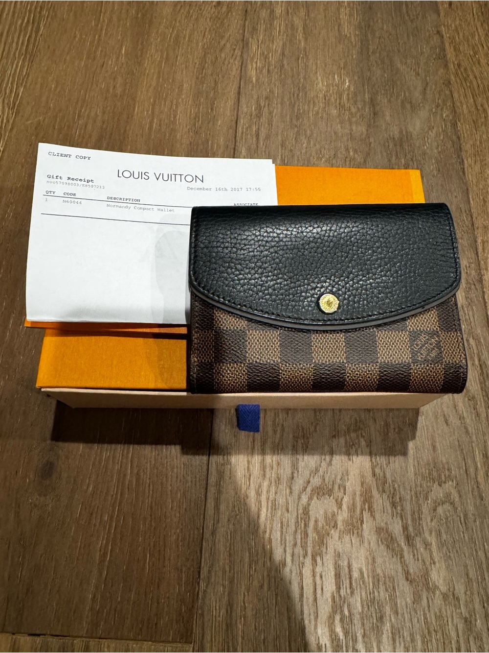 Louis Vuitton Black Damier & Leather Normandy Compact Wallet